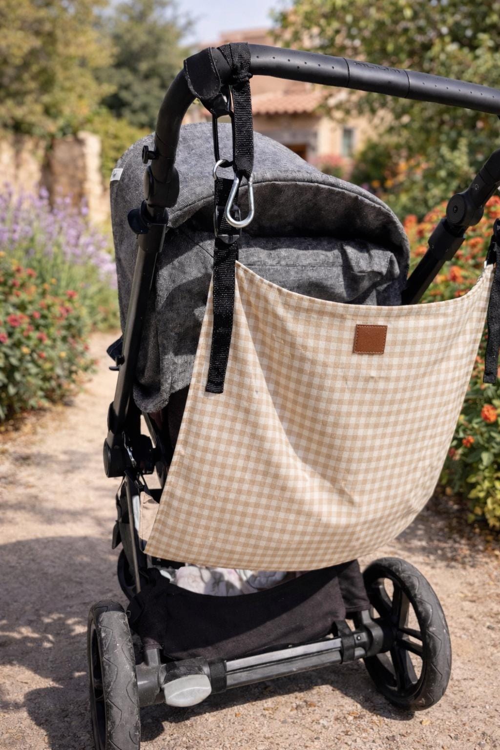 Asiento auxiliar para carrito bebé | Universal stroller toddler seat | Hamaca para viaje | Handmade | Beige Vichy