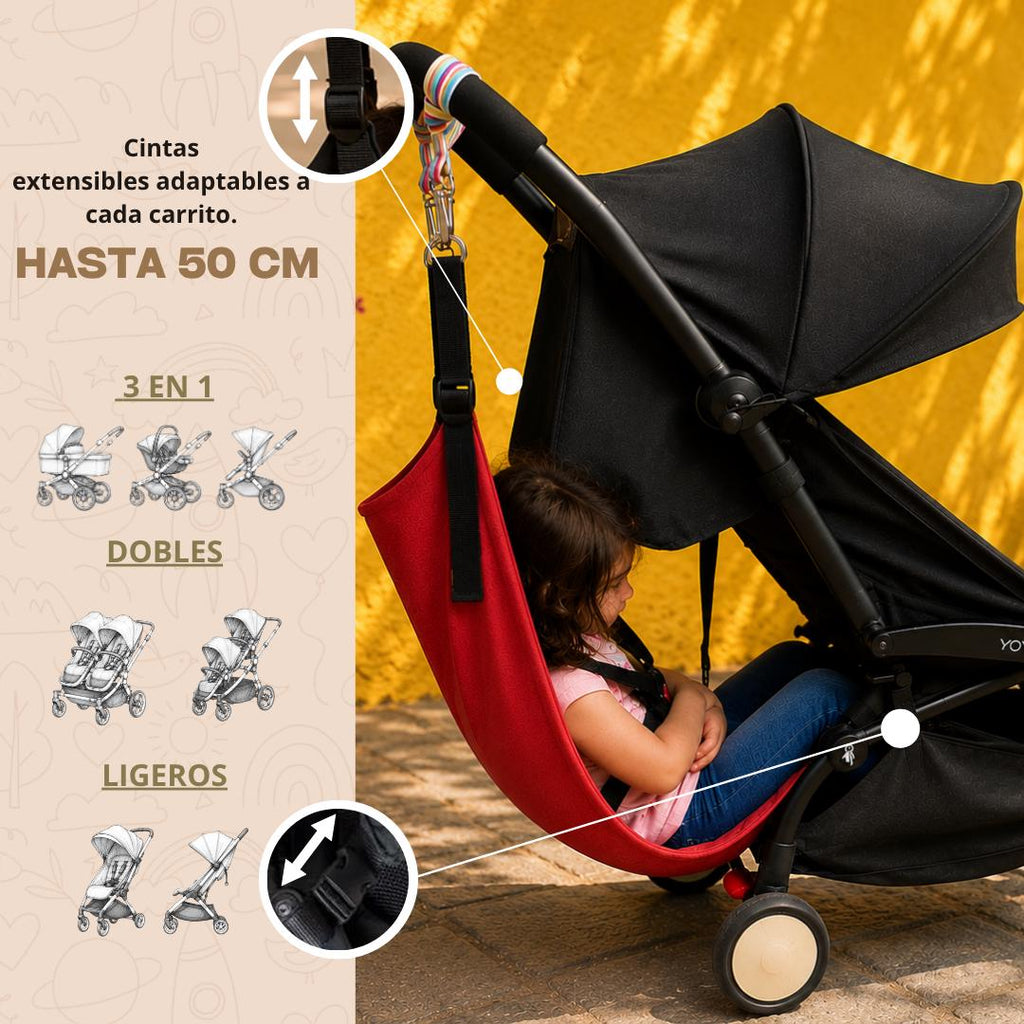 Asiento auxiliar para carrito bebé | Universal stroller toddler seat | Hamaca para viaje | Handmade | Red