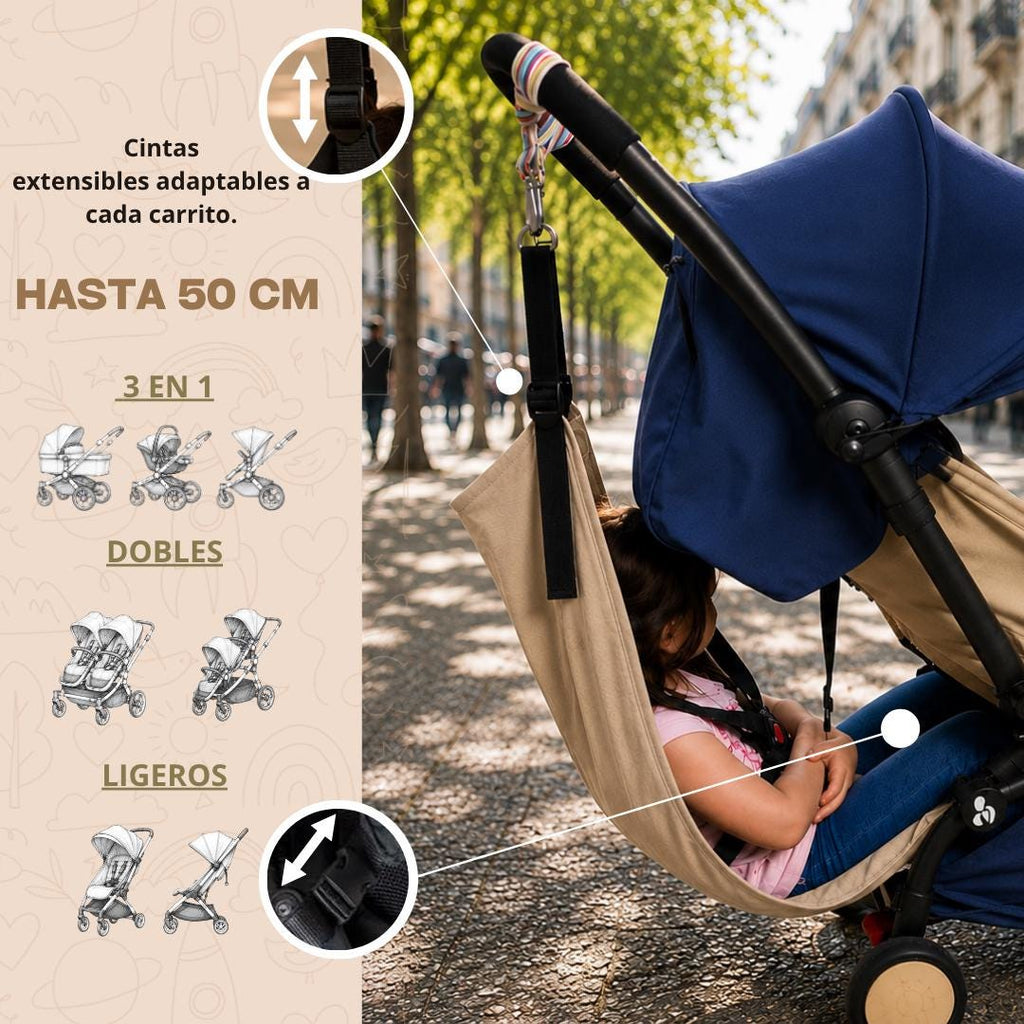 Asiento auxiliar para carrito bebé | Universal stroller toddler seat | Hamaca para viaje | Handmade | Beige