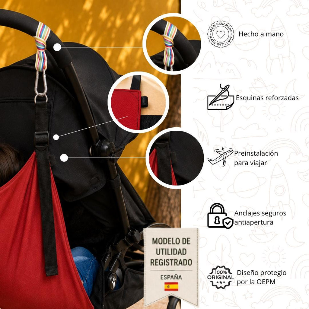 Asiento auxiliar para carrito bebé | Universal stroller toddler seat | Hamaca para viaje | Handmade | Red