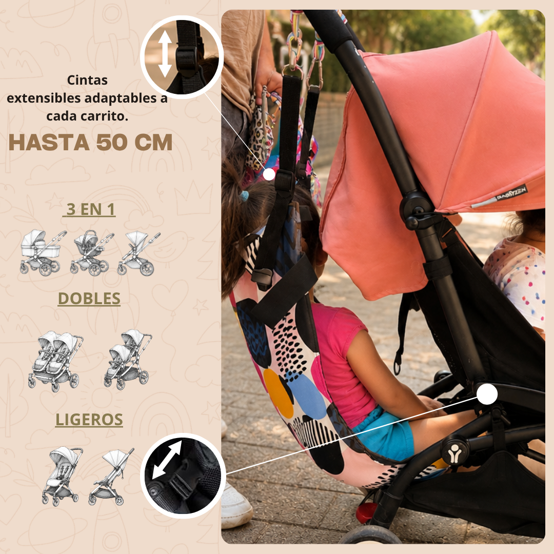 Asiento auxiliar para carrito bebé | Universal stroller toddler seat | Hamaca para viaje | Handmade | Colorfull