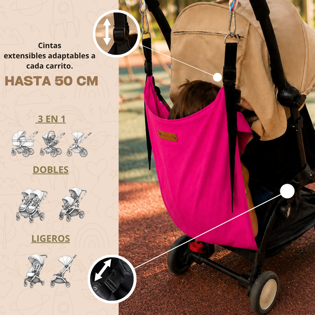 Asiento auxiliar para carrito bebé | Universal stroller toddler seat | Hamaca para viaje | Handmade | Pink