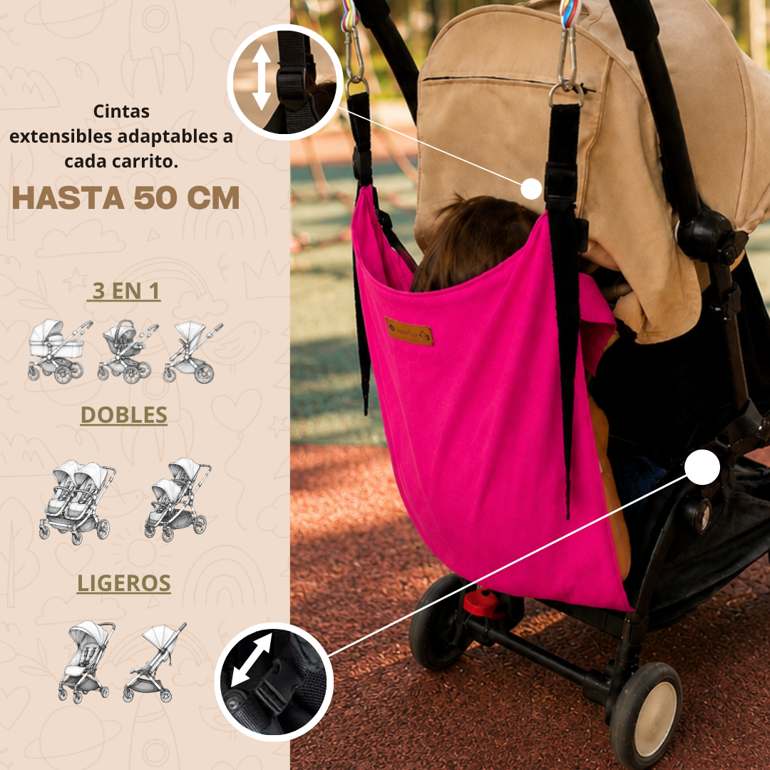 Asiento auxiliar para carrito bebé | Universal stroller toddler seat | Hamaca para viaje | Handmade | Pink