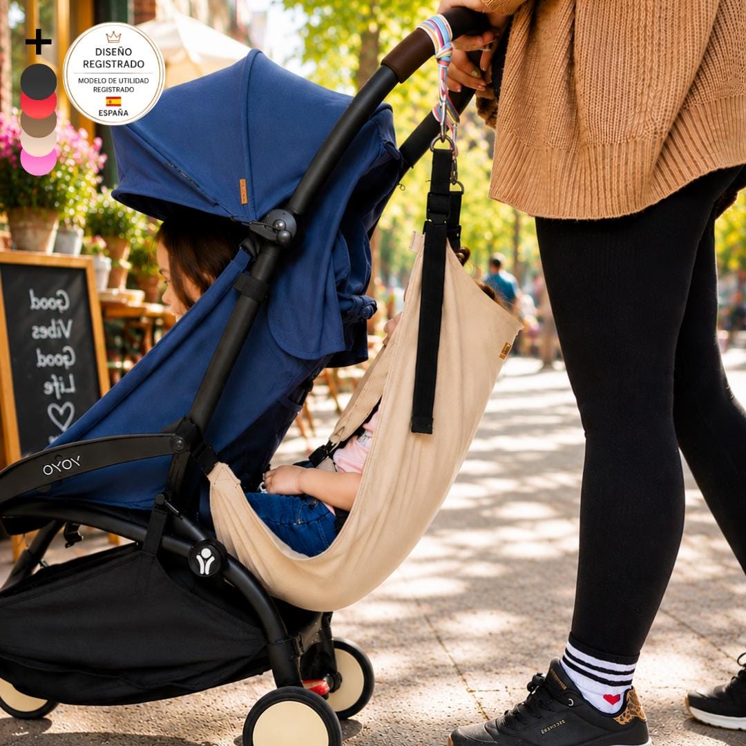 Asiento auxiliar para carrito bebé | Universal stroller toddler seat | Hamaca para viaje | Handmade | Beige