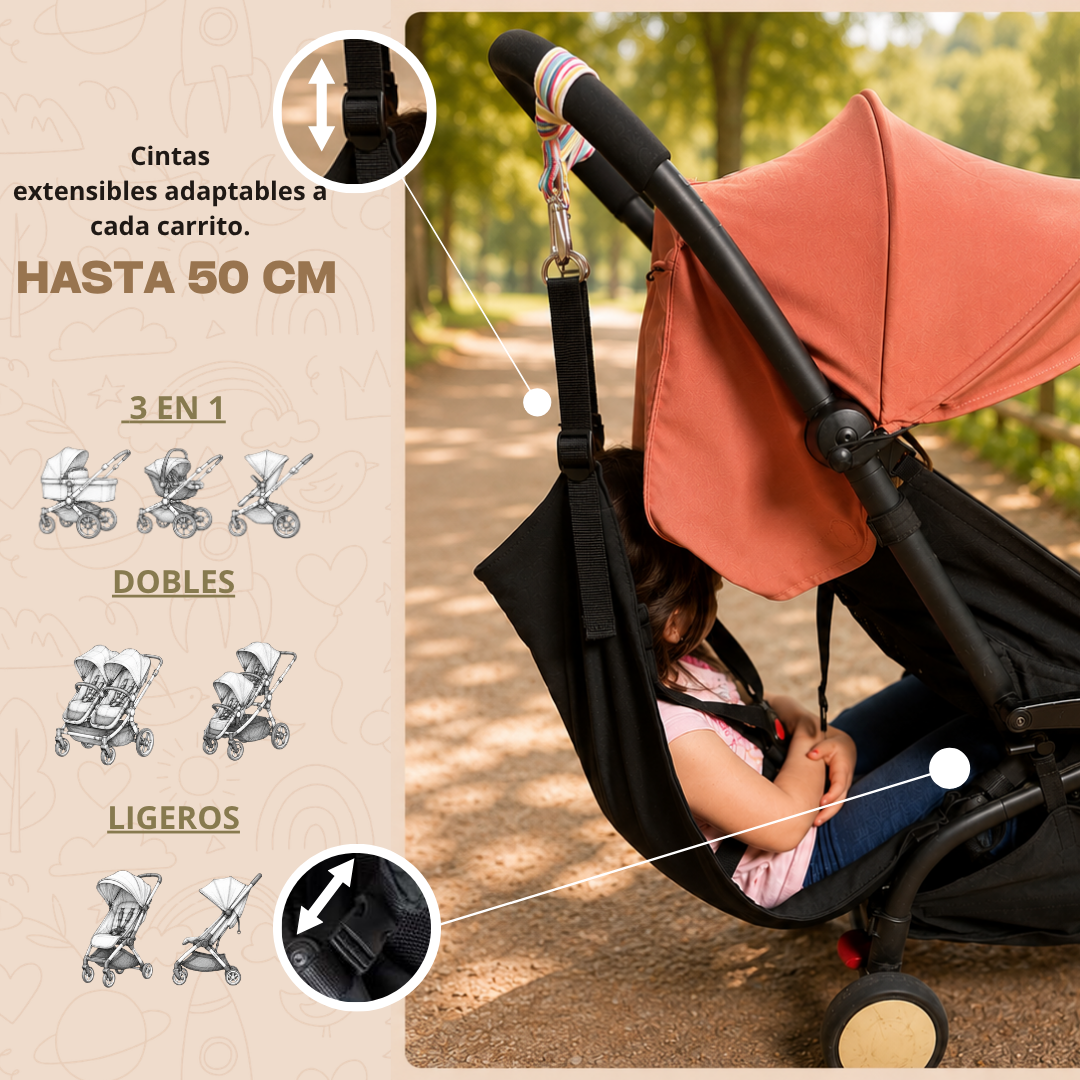 Asiento auxiliar para carrito bebé | Universal stroller toddler seat | Hamaca para viaje | Handmade | Black Vichy