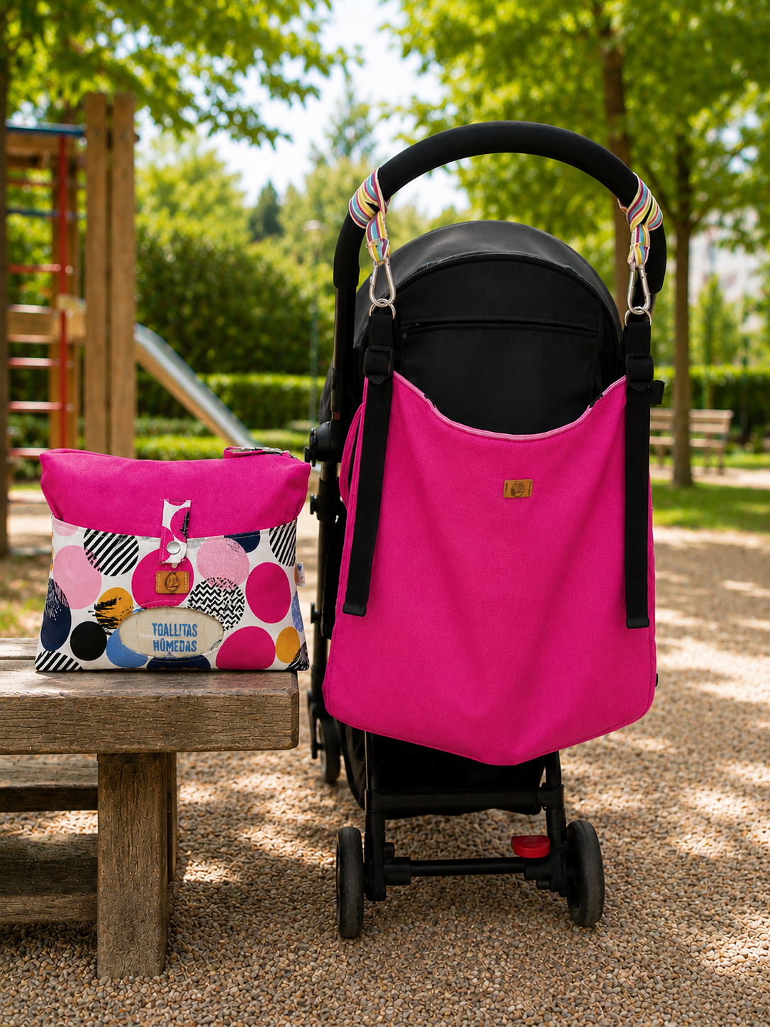 Pack para Carrito de Bebé: Hamaca + Pañalera | Asiento Auxiliar y Bolsa Organizadora | Rosa