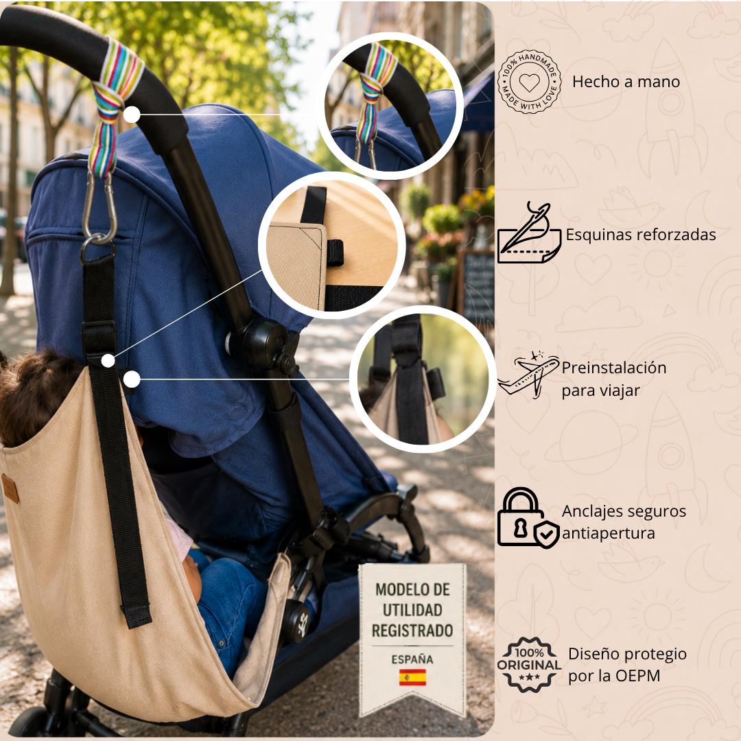 Asiento auxiliar para carrito bebé | Universal stroller toddler seat | Hamaca para viaje | Handmade | Beige